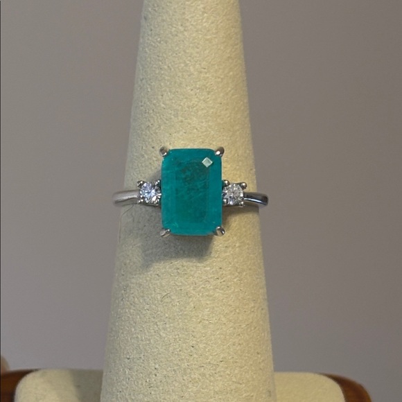 Jewelry - 925 Brazilian Paraiba Tourmaline Emerald Cut Sterling Silver Ring